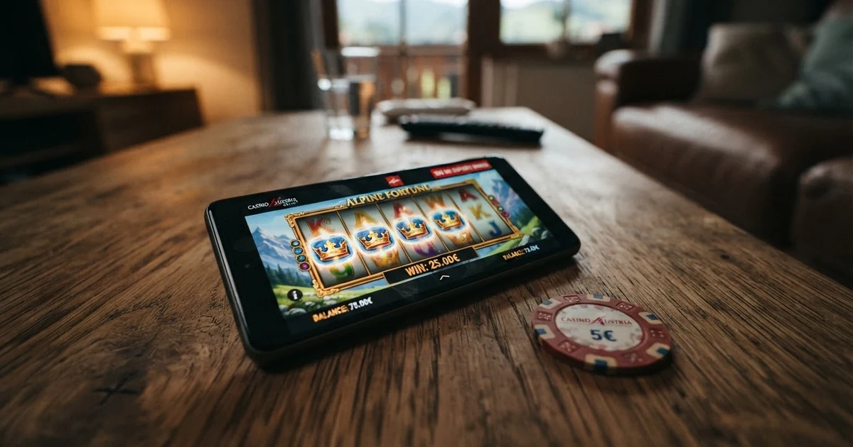 Ein Stapel Euro-Scheine neben einem geöffneten Laptop mit Casino-Startseite auf dem Bildschirm — die Einzahlungsaufforderung ist sichtbar
