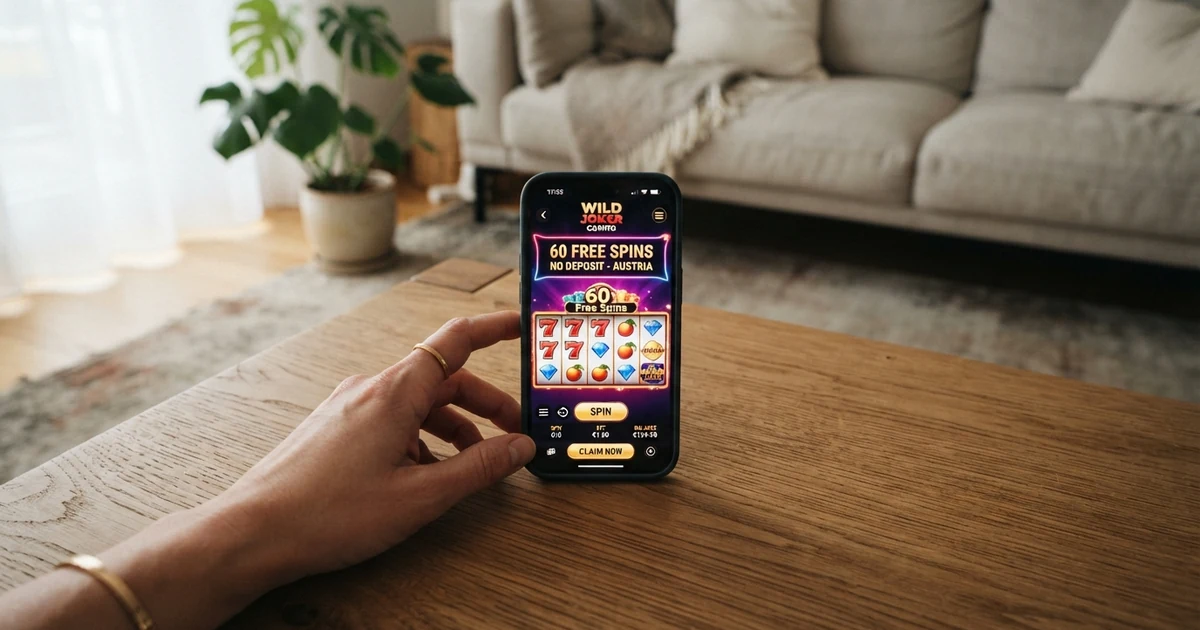 Startseite eines Online-Casinos mit hervorgehobenem Bonus-Banner für 60 Freispiele ohne Einzahlung, dargestellt auf einem Laptop-Bildschirm
