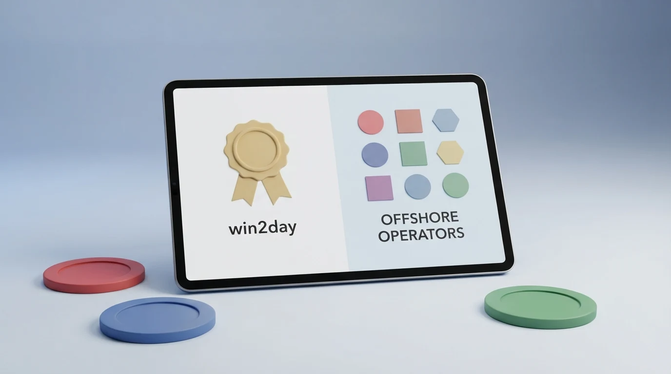 Eine stilisierte Übersicht mit zehn Casino-Logos oder Platzhaltern, getrennt durch eine Linie: links ein einzelnes Logo unter der Beschriftung „AT-Konzession“, rechts neun Logos unter „Ohne AT-Lizenz“.
