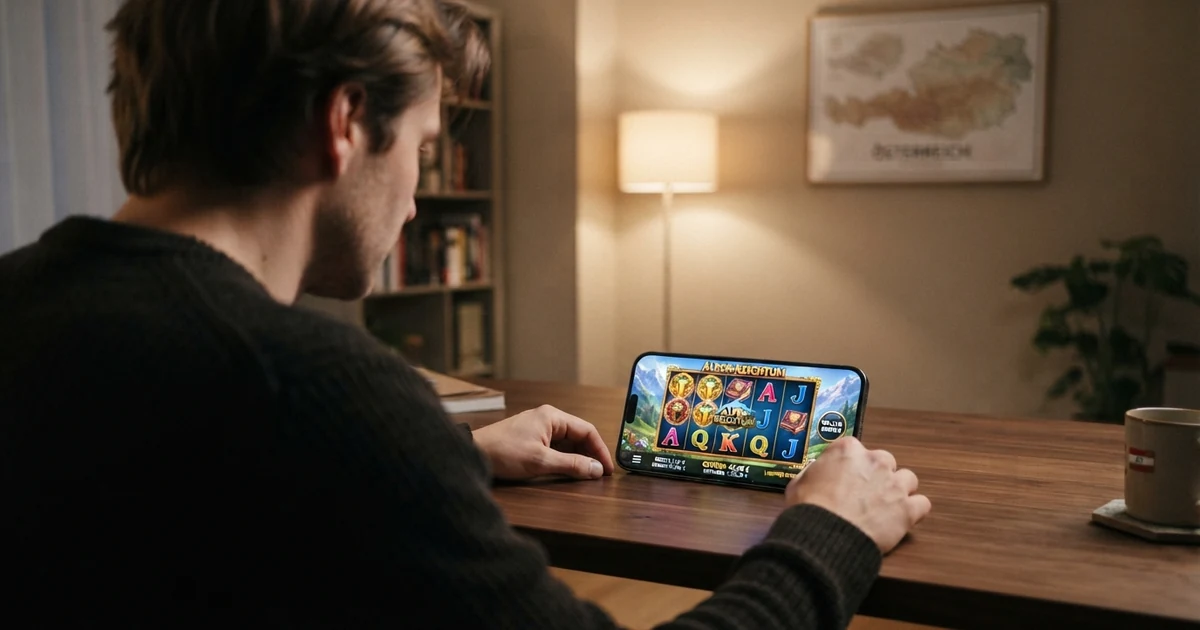 Spielerin an einem Online-Spielautomaten mit hohem Einsatz, ohne sichtbare Limit-Anzeige