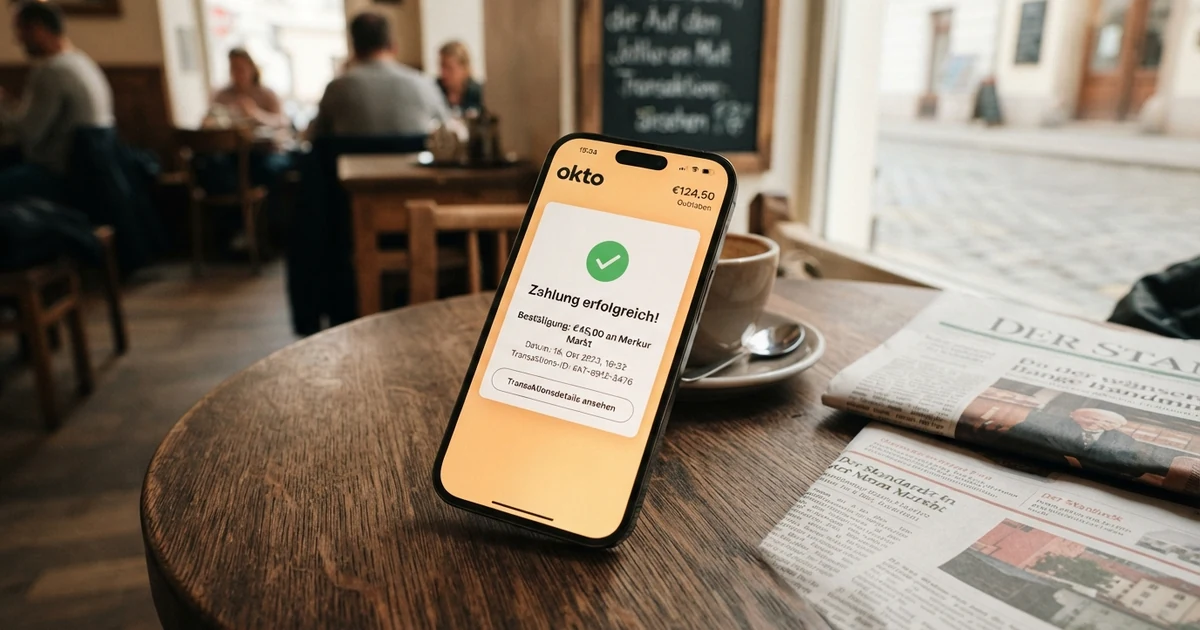 Okto Wallet App auf einem Smartphone-Display mit Zahlungsbestätigung