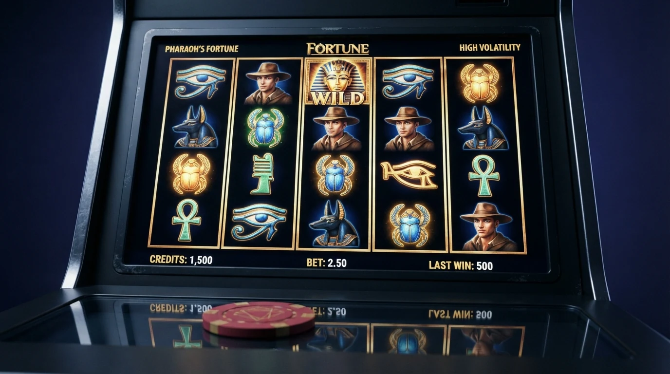 Der Spielautomat Book of Dead von Play'n GO mit fünf Walzen, ägyptischen Symbolen und der Figur Rich Wilde im Vordergrund