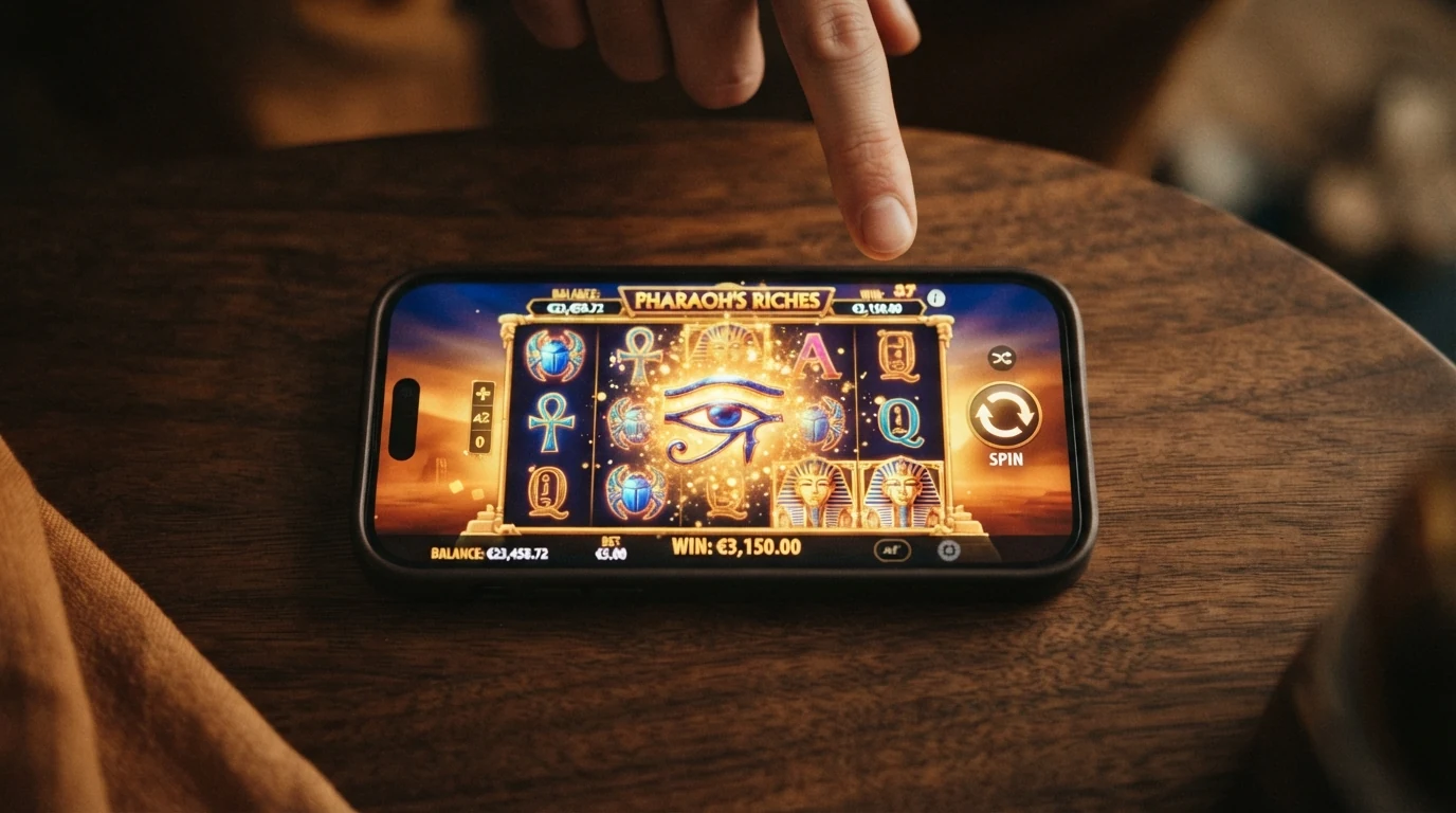 Spielbildschirm von Book of Dead mit geöffneter Buch-Freispiel-Funktion und sichtbaren Gewinnsymbolen