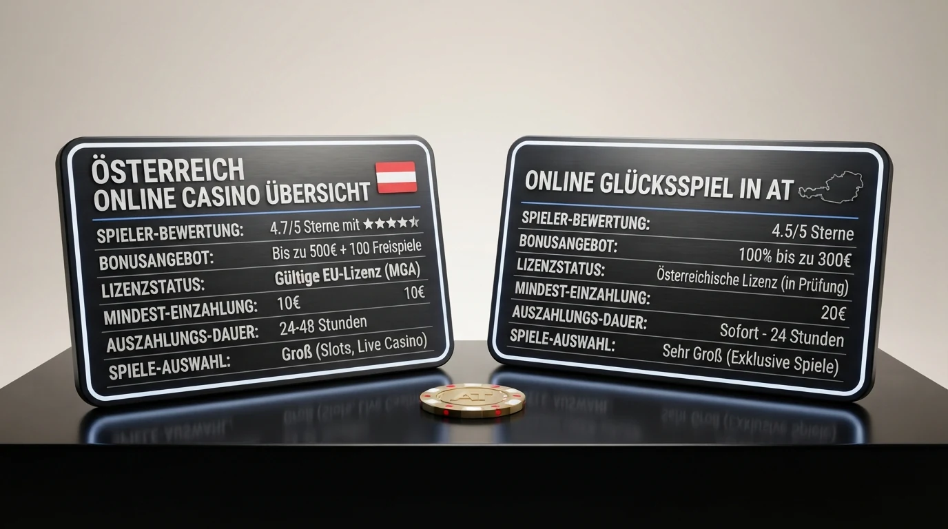 Übersichtliche Vergleichstabelle mit den zehn vorgestellten Casino-Anbietern, ihren Bonus-Daten und Lizenzinformationen