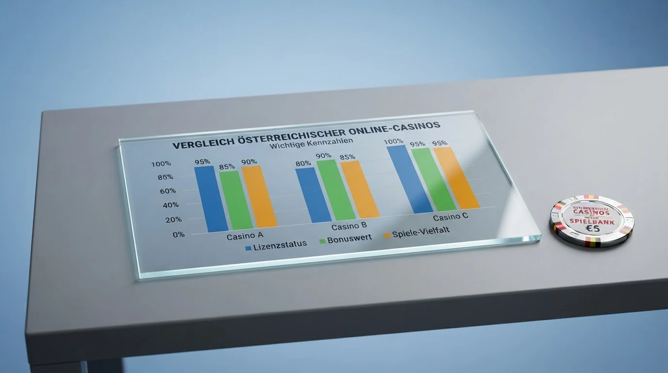 Eine tabellarische Übersicht der vorgestellten Online Casinos mit Spalten für Betreiber, Lizenzstatus, Willkommensbonus und Spielanbieter