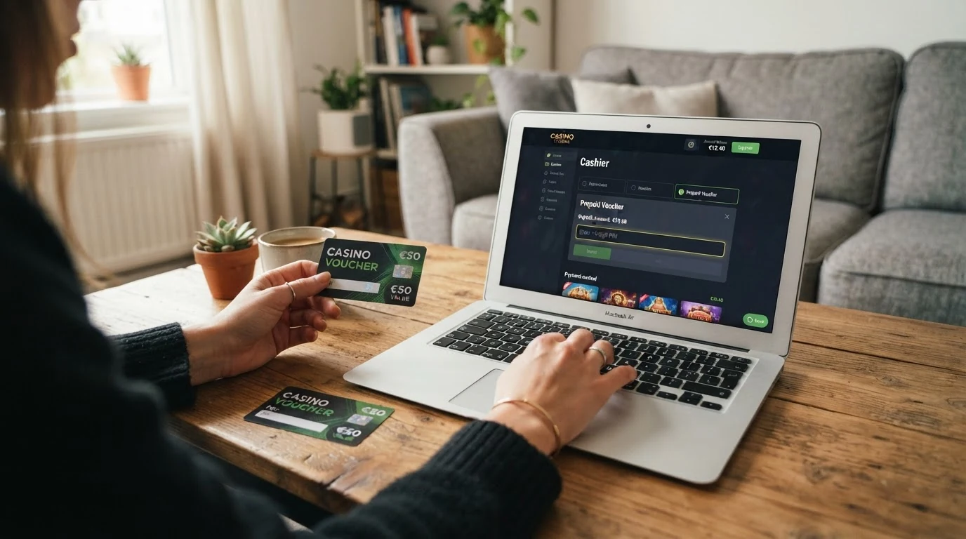 Der Kassenbereich eines Online Casinos mit ausgewählter Paysafecard-Option und sichtbarem Einzahlungsformular