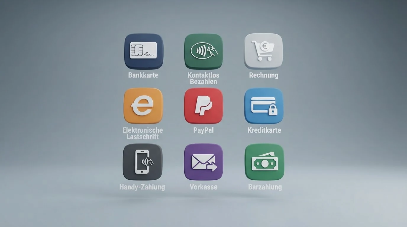 Die Logos der wichtigsten Zahlungsmethoden — PayPal, Paysafecard, Skrill, Neteller — nebeneinander