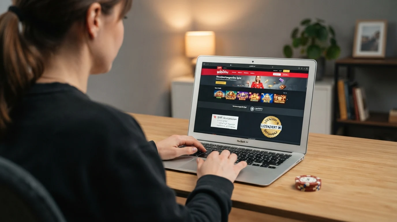 Die Startseite von win2day mit sichtbarem Hinweis auf die BMF-Konzession und das Glücksspielgesetz