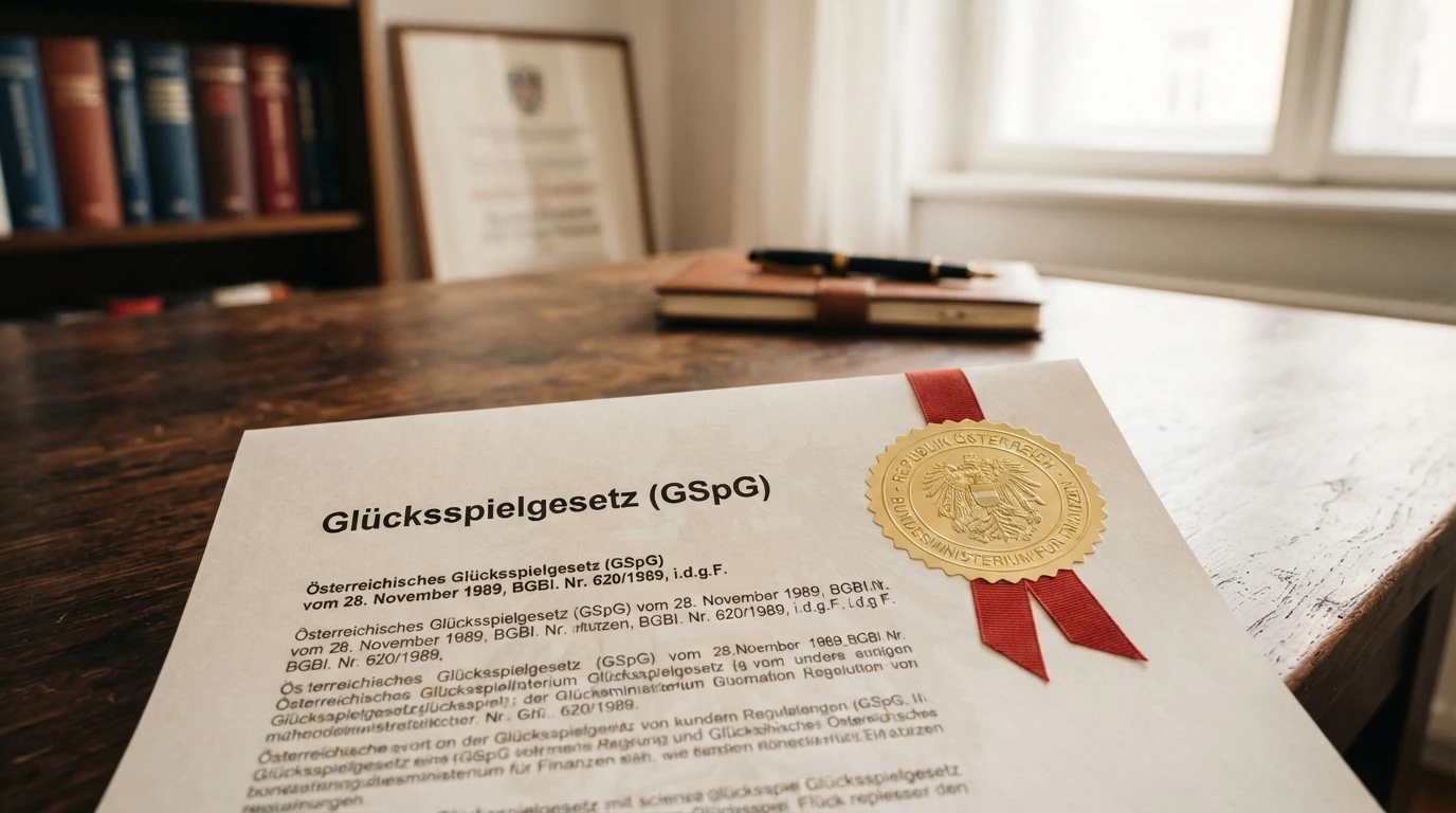 Das offizielle Siegel der Republik Österreich neben einem Paragrafen-Zeichen und dem Schriftzug GSpG auf einem Dokument