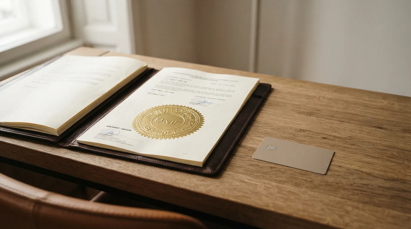 Das offizielle Logo des Bundesministeriums für Finanzen auf einer Urkunde neben dem rot-weiss-roten win2day-Schriftzug und dem Gesetzestext des GSpG