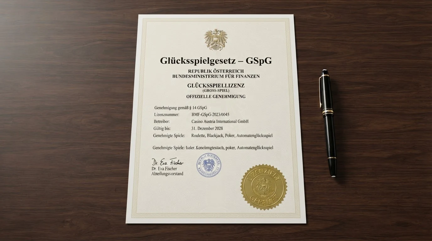 Offizielles Dokument mit dem österreichischen Bundesadler und der Aufschrift Glücksspielgesetz – GSpG