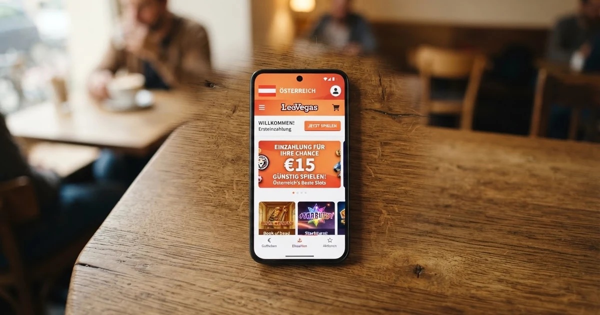 Eine Nahaufnahme eines Smartphones mit einer Casino-Oberfläche, auf der ein Einzahlungsbetrag von 15 Euro ausgewählt wird