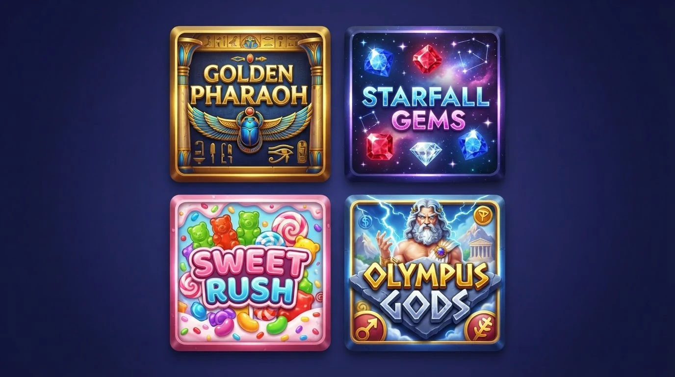 Vier bekannte Slot-Titel mit Autoplay-Funktion als Kachel-Übersicht — Book of Dead, Starburst, Sweet Bonanza und Gates of Olympus mit ihren farbigen Cover-Bildern
