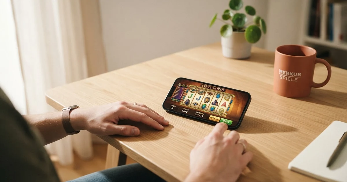 Startseite eines Merkur Online Casinos mit Spielautomaten-Übersicht, Kategorien und Willkommensbonus-Banner