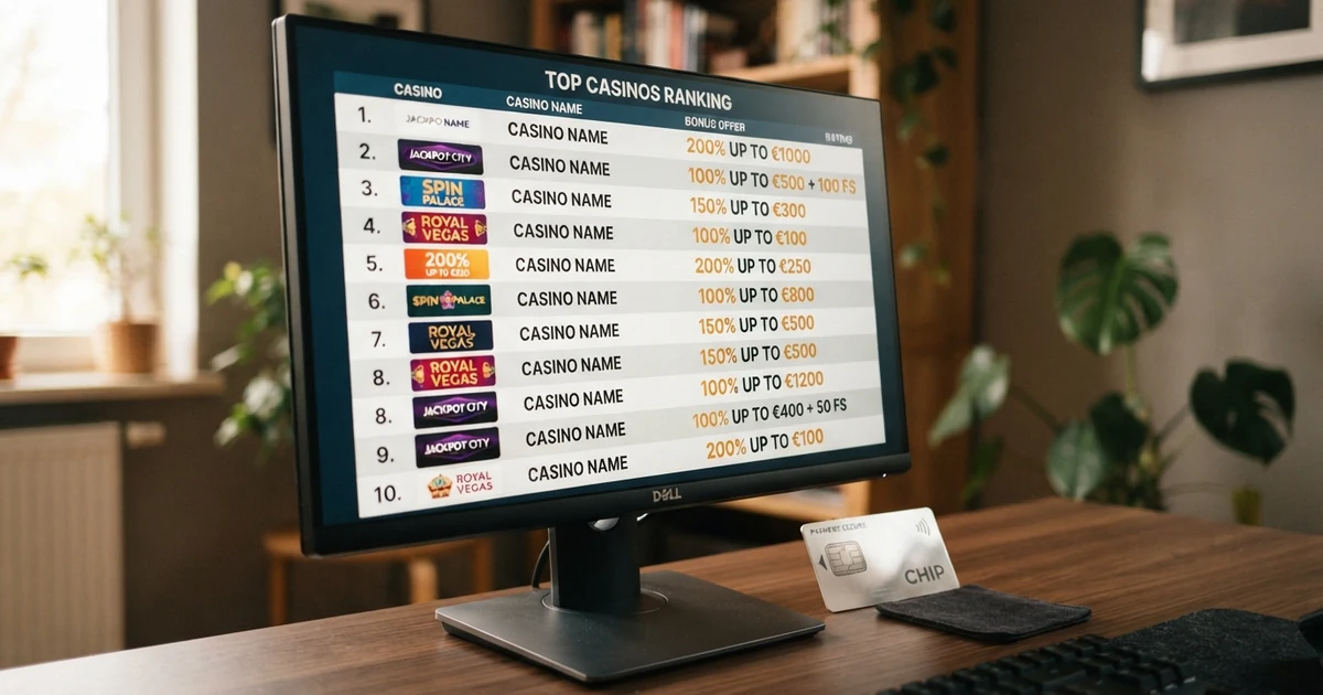 Zehn USDC-Casino-Logos nebeneinander auf einem Bildschirm mit hervorgehobenen Bonus-Prozentangaben
